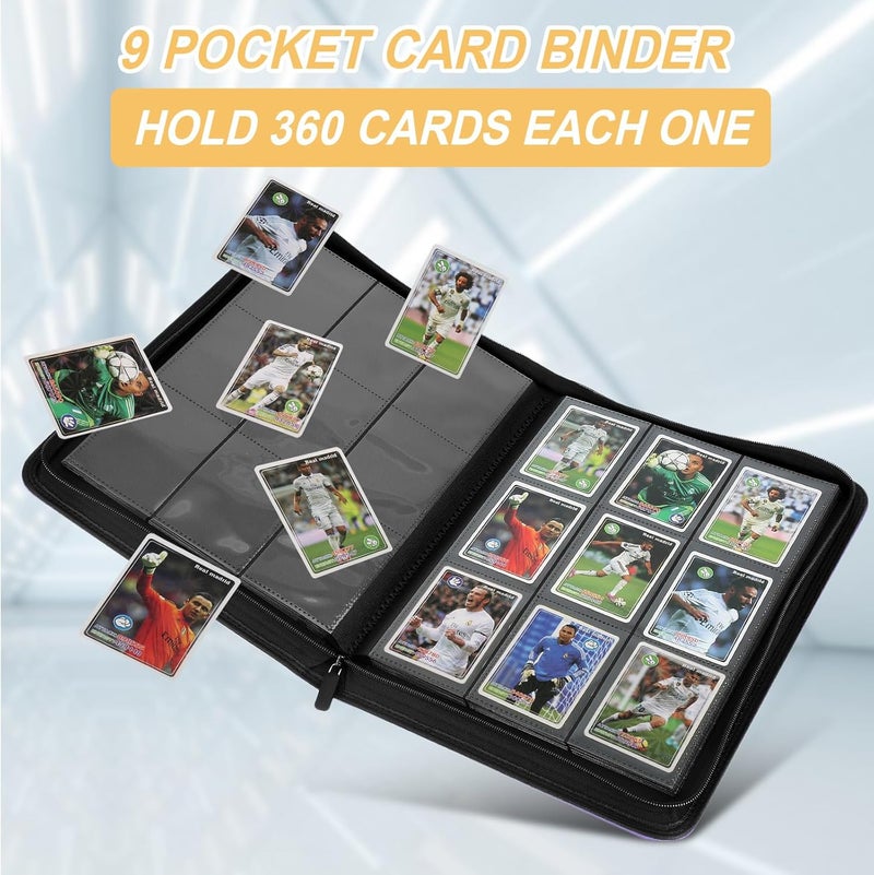 GERMUN Trading Card Binder 9 Pocket, PU Cover Card Binder for 360 Cards, Premium Trading Card Holder Folders, Double Sided Pocket Card Album for MTG, TCG (Carbon Black) - Image 4